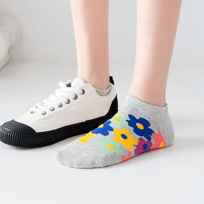 Chaussettes invisibles à fleurs colorées grande taille (5 paires) - image 7