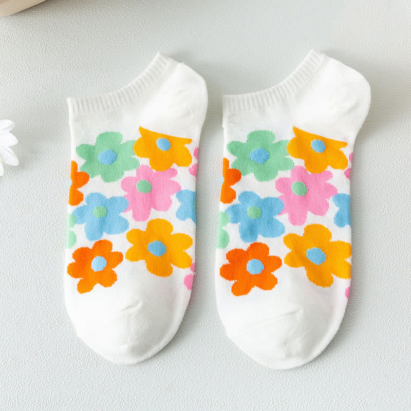 Chaussettes invisibles à fleurs colorées grande taille (5 paires) - image 11