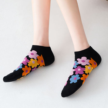 Chaussettes invisibles à fleurs colorées grande taille (5 paires) - image 2