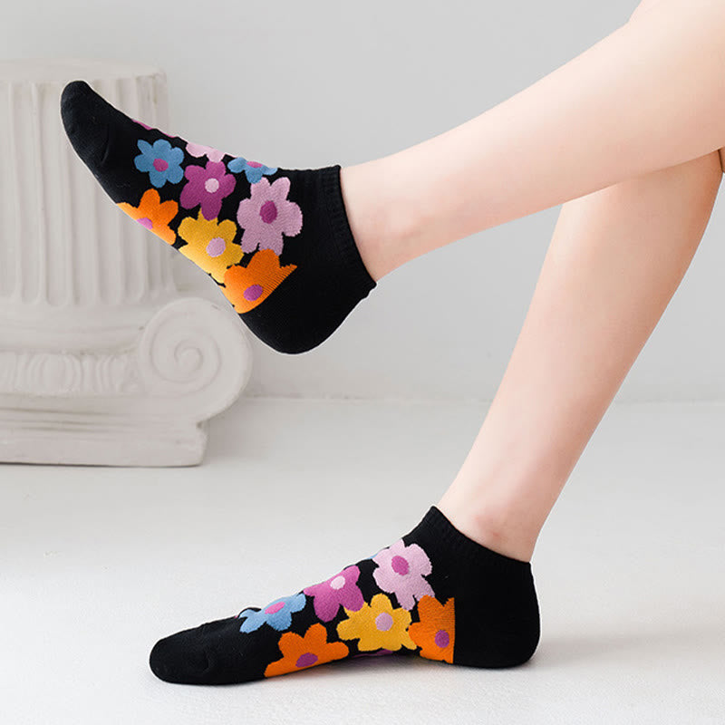 Chaussettes invisibles à fleurs colorées grande taille (5 paires) - image 4