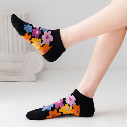 Chaussettes invisibles à fleurs colorées grande taille (5 paires) - image 4