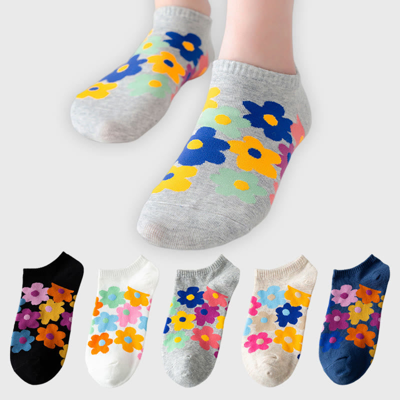 Chaussettes invisibles à fleurs colorées grande taille (5 paires) - image 1