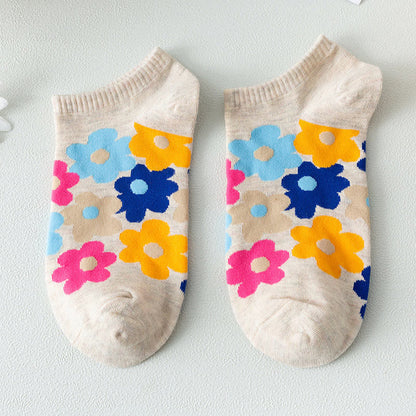 Chaussettes invisibles à fleurs colorées grande taille (5 paires) - image 10