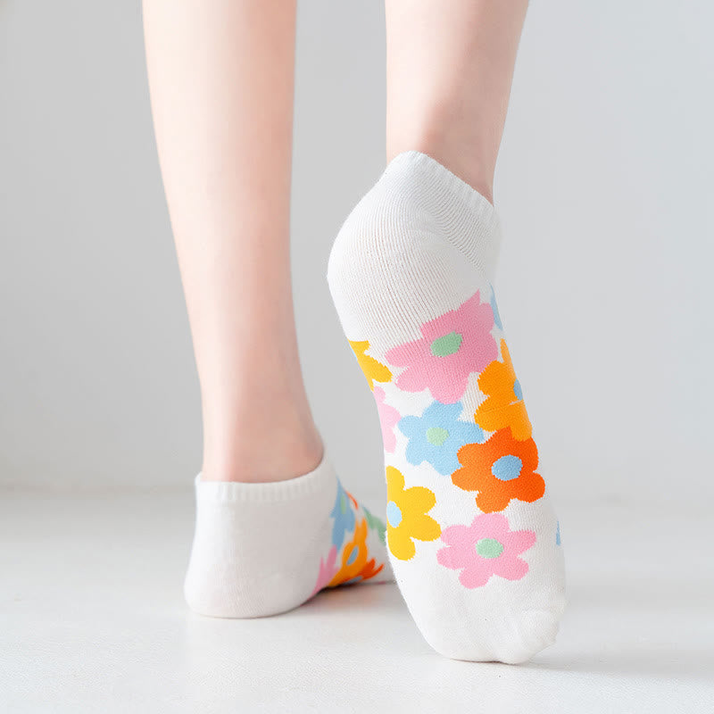 Chaussettes invisibles à fleurs colorées grande taille (5 paires) - image 5