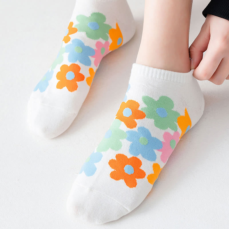 Chaussettes invisibles à fleurs colorées grande taille (5 paires) - image 6