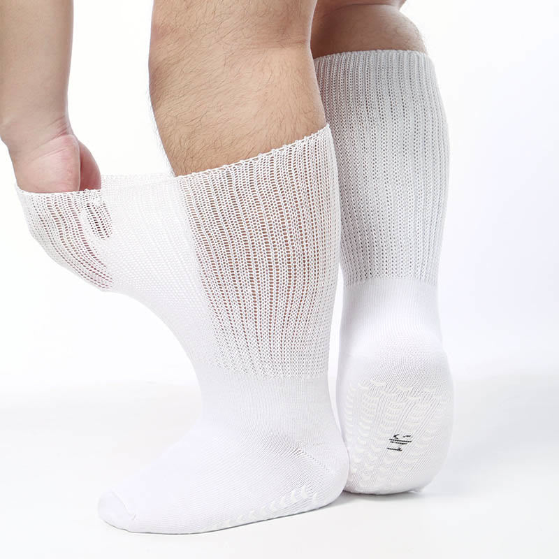 Chaussettes antidérapantes hautes pour diabétiques grande taille (2 paires) - Blanc - S/M - image 1