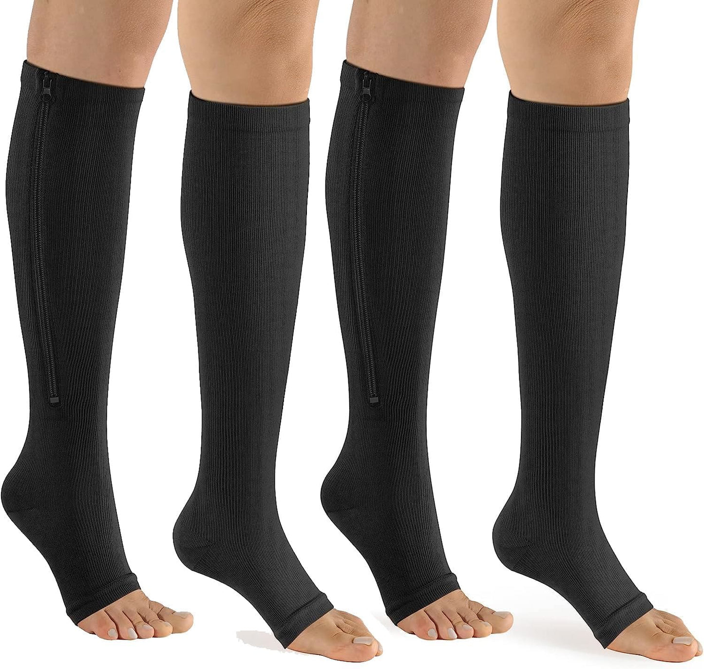 Chaussettes de compression à fermeture éclair et bout ouvert grande taille (2 paires) - image 5