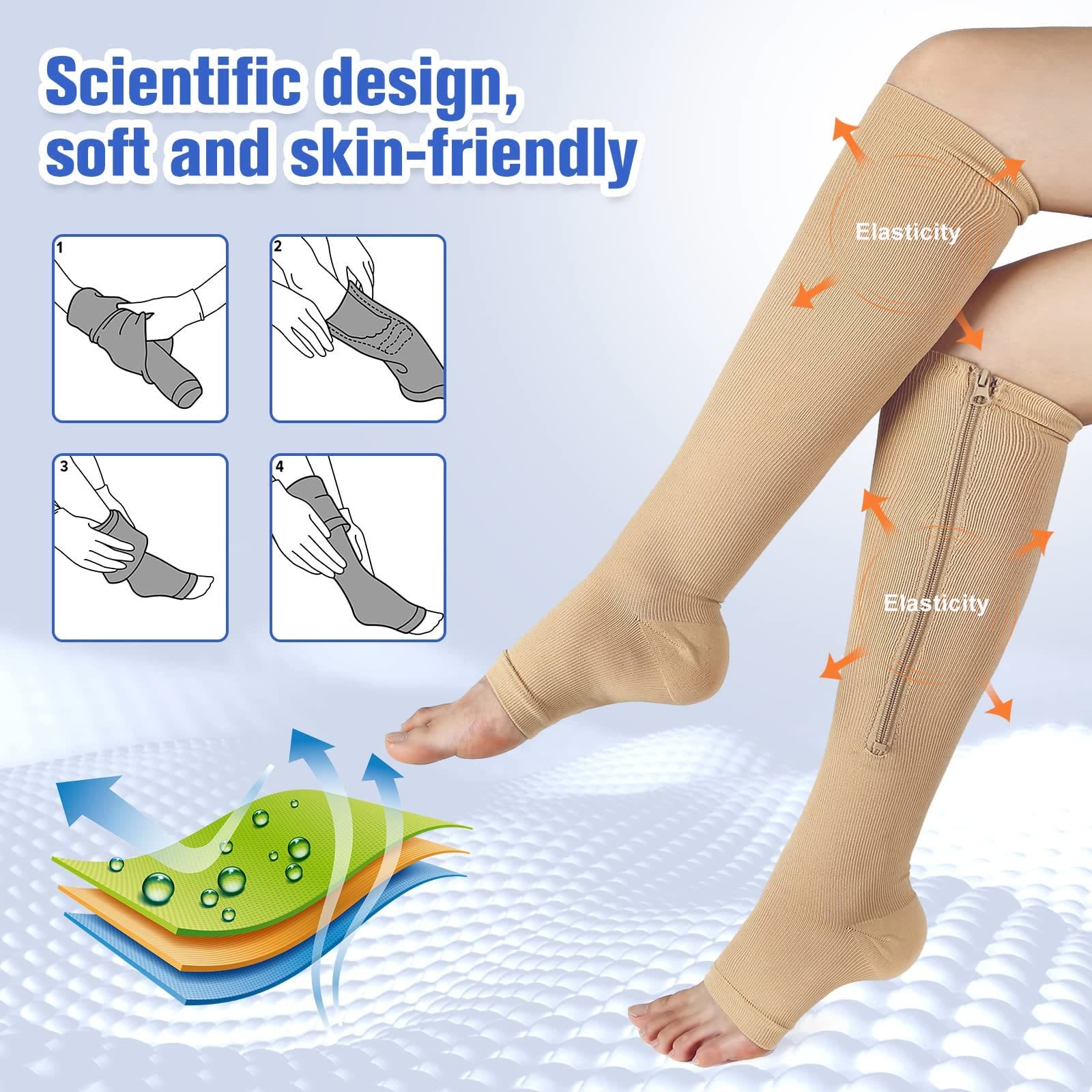 Chaussettes de compression à fermeture éclair et bout ouvert grande taille (2 paires) - image 1