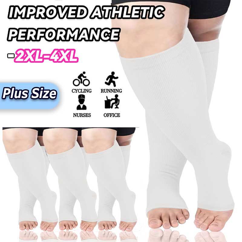 Chaussettes de compression à bout ouvert de couleur unie grande taille (3 paires) - image 8