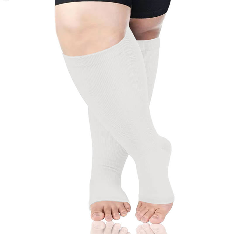 Chaussettes de compression à bout ouvert de couleur unie grande taille (3 paires) - Blanc - 4XL - image 4