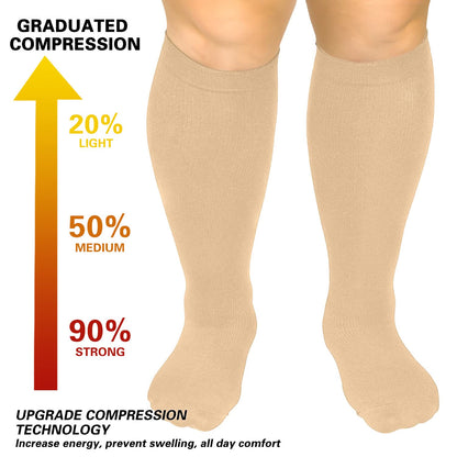 Chaussettes de compression couleur pure grande taille 2XL-7XL