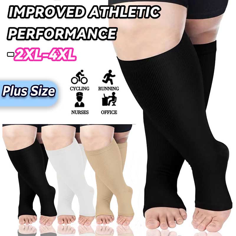 Chaussettes de compression à bout ouvert de couleur unie grande taille (3 paires) - image 0