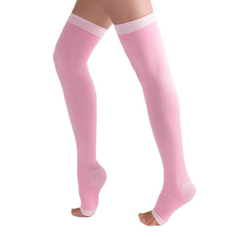 Chaussettes de compression hautes à bout ouvert grande taille (2 paires) - Rose - Convient à 132 lb - image 7