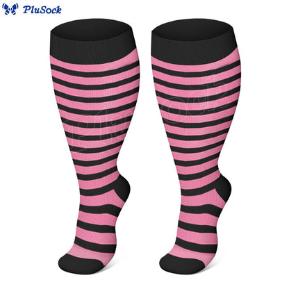 Chaussettes de compression à rayures roses, bleues et jaunes grande taille (3 paires)