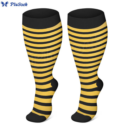 Chaussettes de compression à rayures roses, bleues et jaunes grande taille (3 paires)
