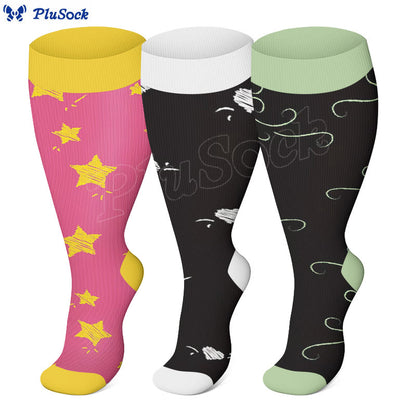 Chaussettes de compression à rayures et cœurs étoiles grande taille