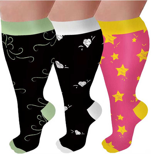 Chaussettes de compression à rayures et cœurs étoiles grande taille