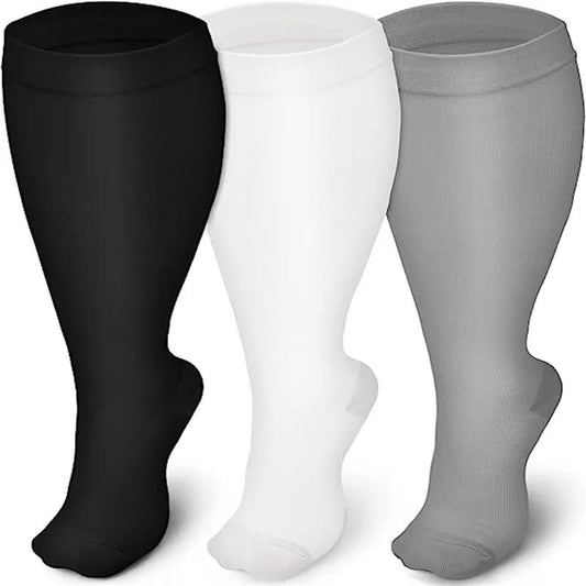 Chaussettes de compression grande taille de couleur unie 2XL-7XL (3 paires)