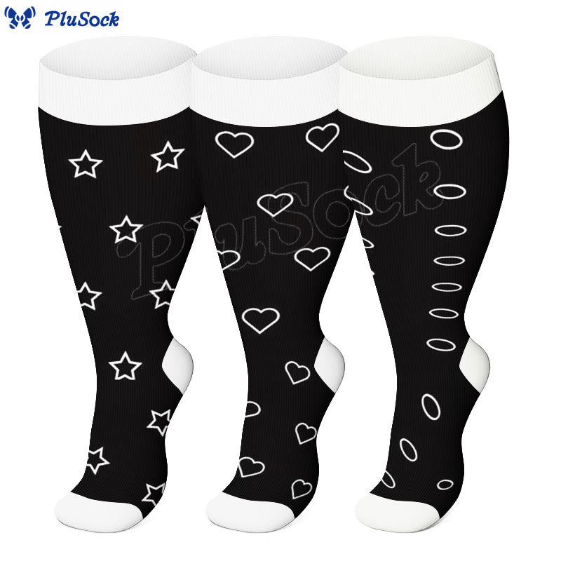 Chaussettes de compression grande taille motif cœur et étoile (3 paires)