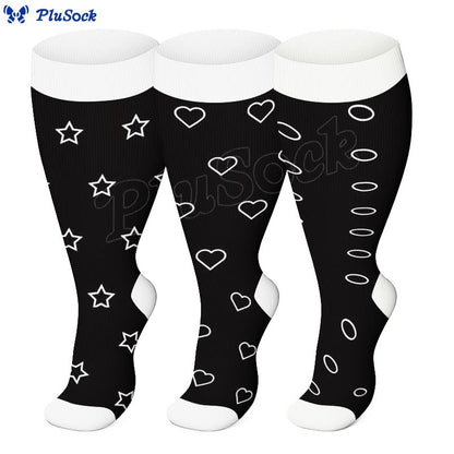 Chaussettes de compression grande taille motif cœur et étoile (3 paires)