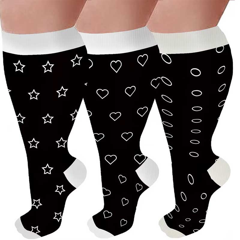 Chaussettes de compression grande taille motif cœur et étoile (3 paires)