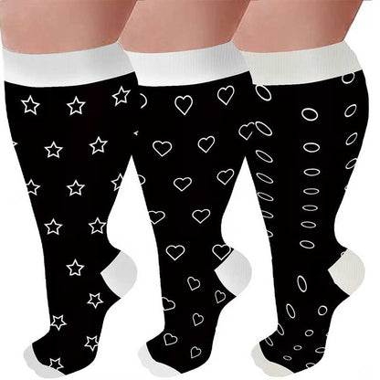 Chaussettes de compression grande taille motif cœur et étoile (3 paires)