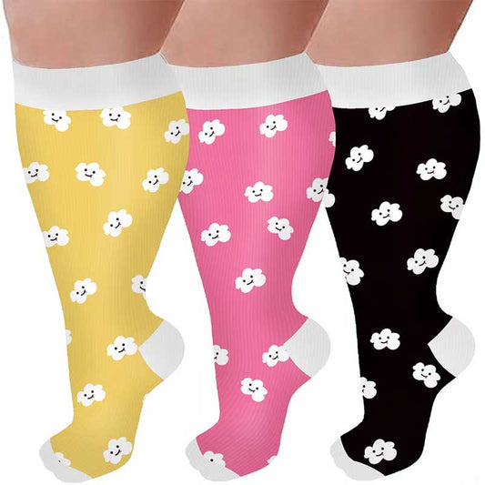 Chaussettes de compression Smiley Cloud grande taille (3 paires)