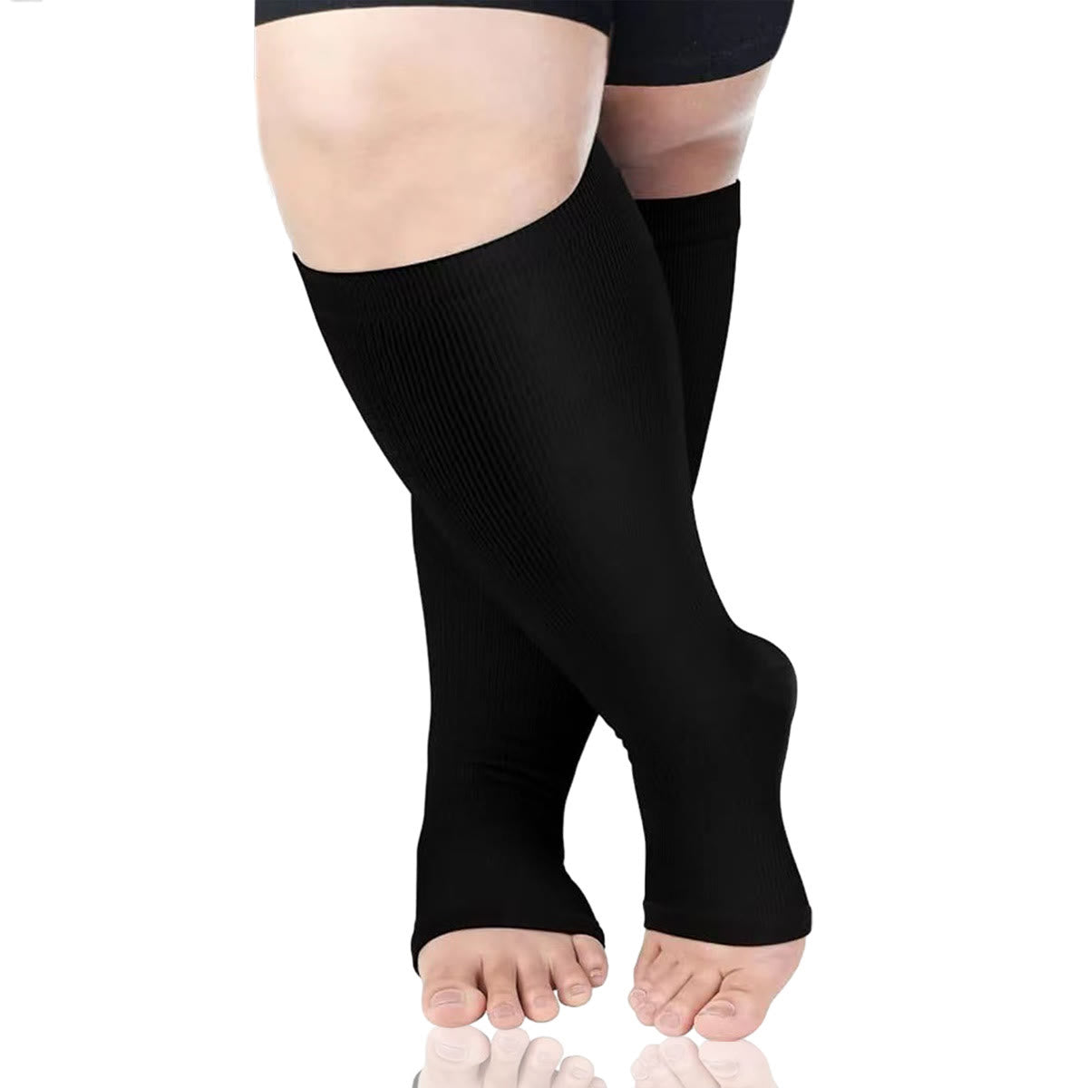 Chaussettes de compression à bout ouvert de couleur unie grande taille (3 paires) - Noir - 4XL - image 2