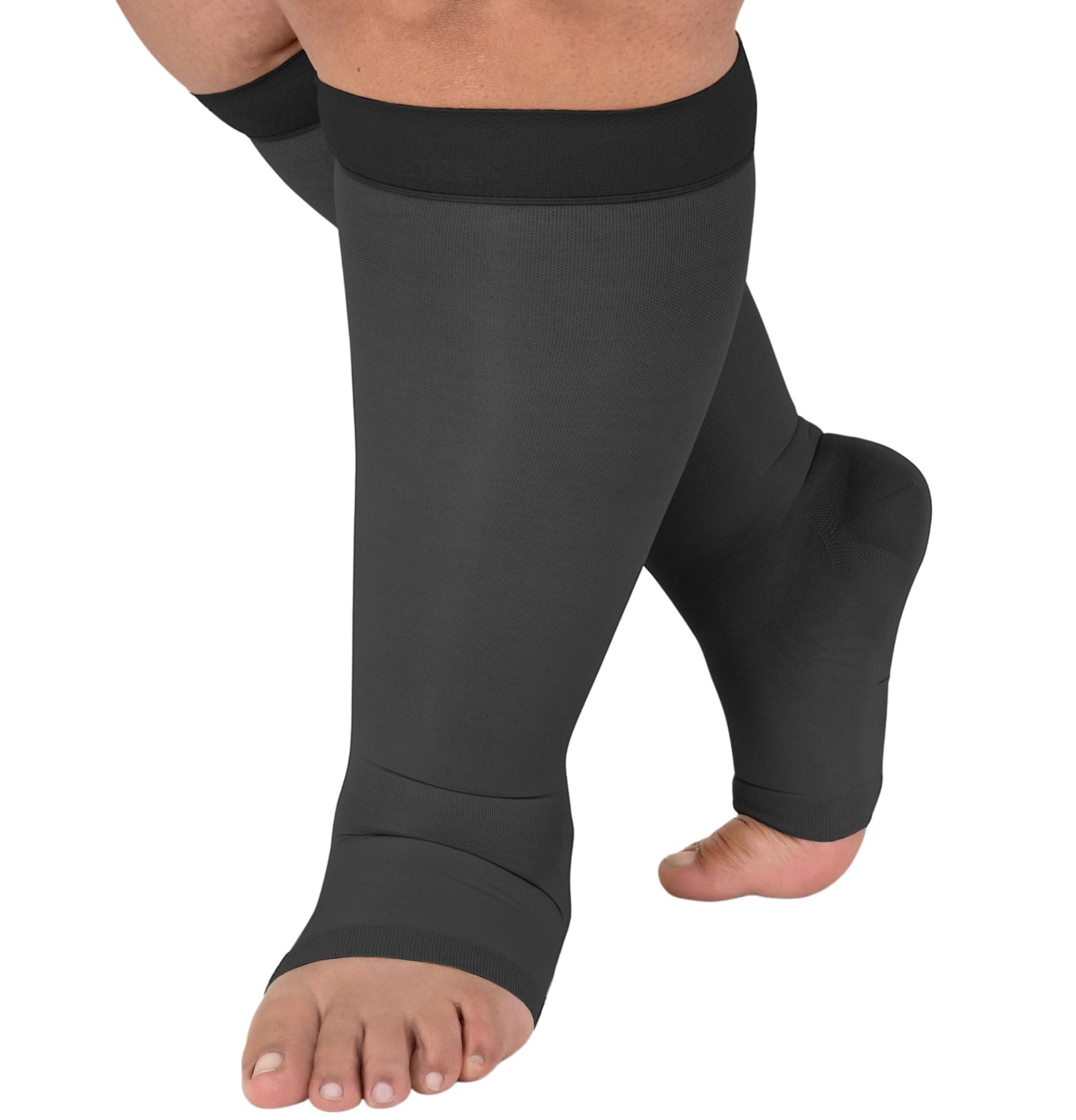 Chaussettes de compression transparentes à bout ouvert grande taille - Noir - 2XL - image 1