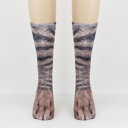 Chaussettes courtes grande taille motif pattes d'animaux 3D (3 paires) - Chat - EU38-44 (US5-10) - image 3