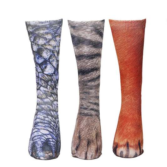 Chaussettes courtes grande taille motif pattes d'animaux 3D (3 paires) - Multicolore - EU38-44 (US5-10) - image 1