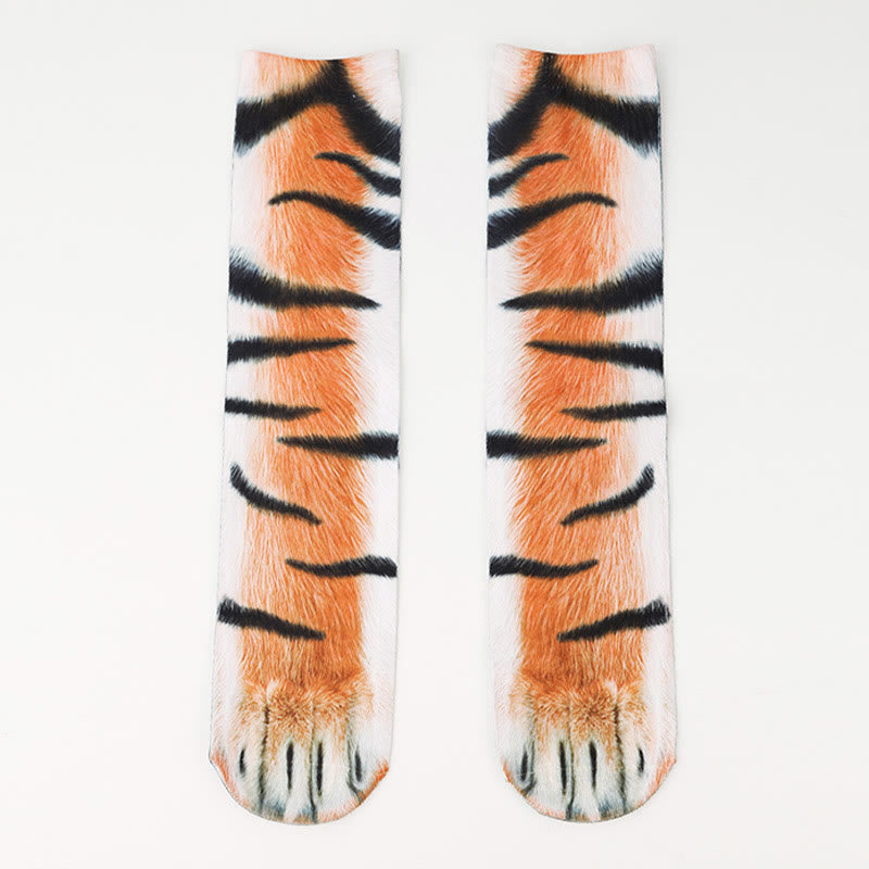 Chaussettes longues grande taille motif zèbre, éléphant, tigre et pattes (3 paires) - image 2
