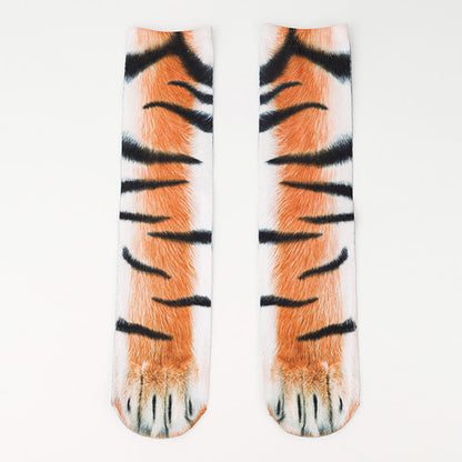 Chaussettes longues grande taille motif zèbre, éléphant, tigre et pattes (3 paires) - image 2