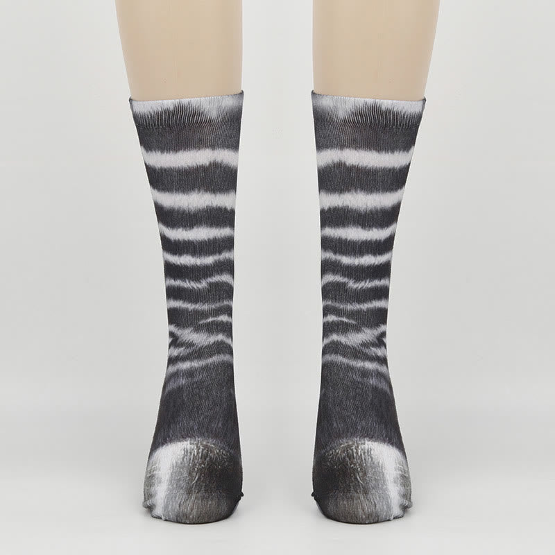 Chaussettes longues grande taille motif zèbre, éléphant, tigre et pattes (3 paires) - Zèbre - EU38-44 (US5-10) - image 5