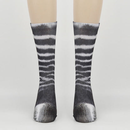 Chaussettes longues grande taille motif zèbre, éléphant, tigre et pattes (3 paires) - Zèbre - EU38-44 (US5-10) - image 5
