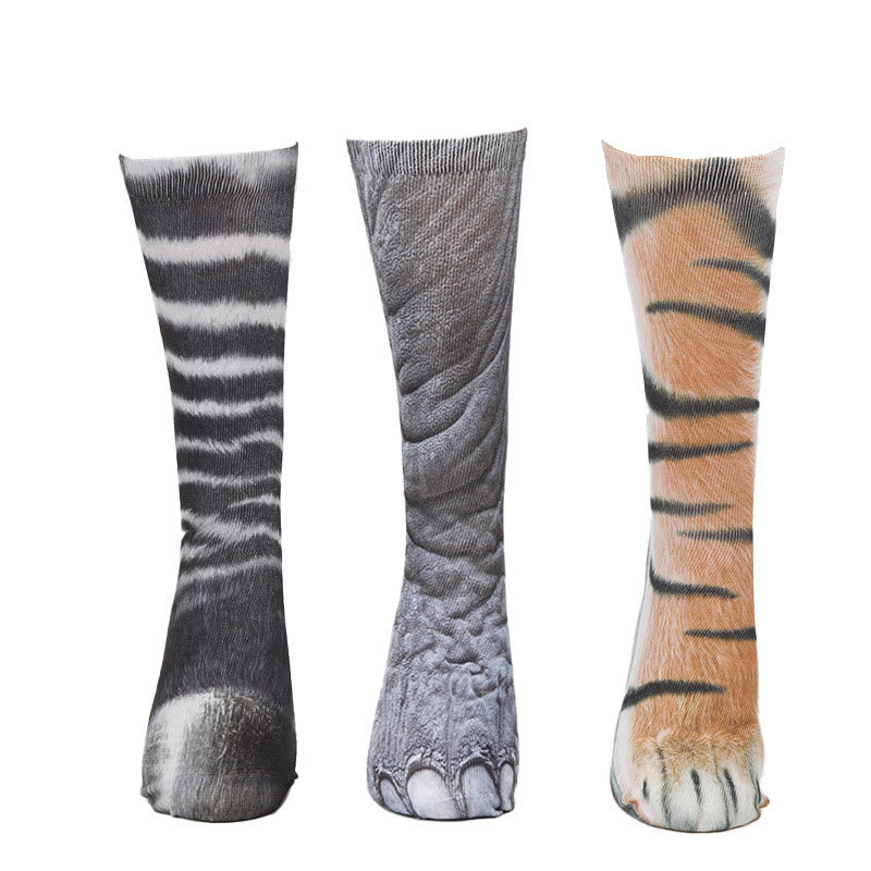Chaussettes longues grande taille motif zèbre, éléphant, tigre et pattes (3 paires) - Multicolore - EU38-44 (US5-10) - image 1
