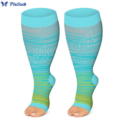 Chaussettes de compression à bout ouvert à rayures colorées grande taille (3 paires) - Jaune - 4XL - image 3