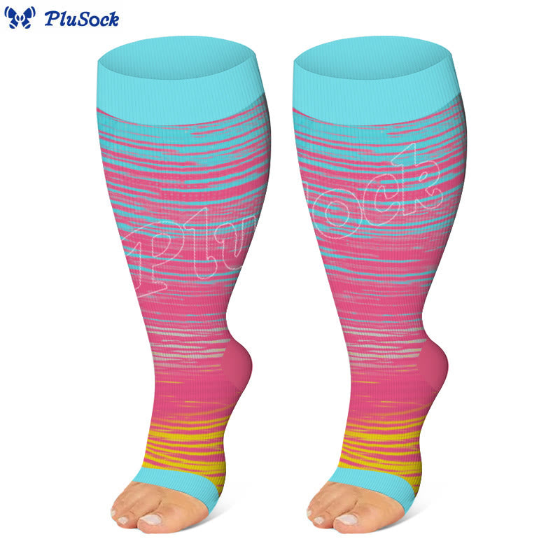 Chaussettes de compression à bout ouvert à rayures colorées grande taille - Rose - 4XL - image 4