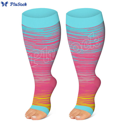 Chaussettes de compression à bout ouvert à rayures colorées grande taille - Rose - 4XL - image 4