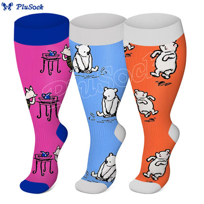 Chaussettes de compression grande taille motif ours et lapin - image 1