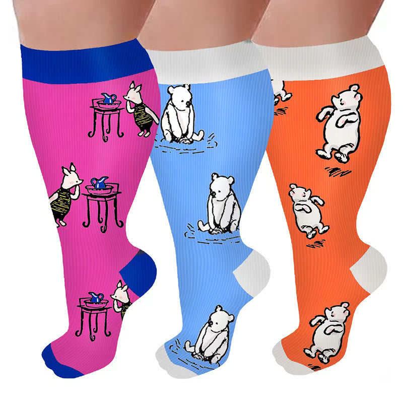 Chaussettes de compression grande taille motif ours et lapin - image 3