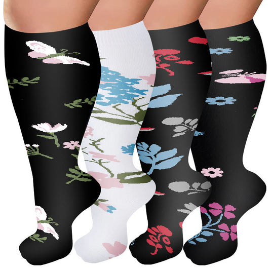 Chaussettes de compression grande taille à motif de fleurs et de papillons (4 paires) - Multicolore - 4XL - image 0