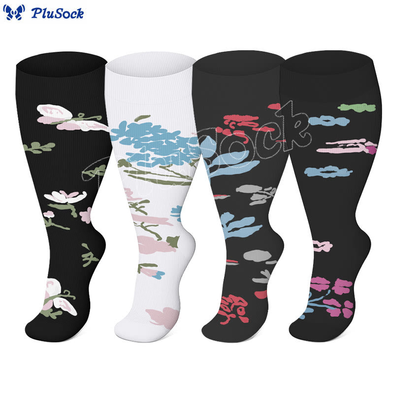 Chaussettes de compression grande taille à motif de fleurs et de papillons (4 paires) - image 3