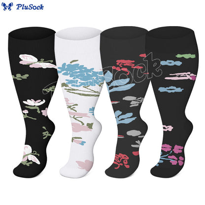 Chaussettes de compression grande taille à motif de fleurs et de papillons (4 paires) - image 3
