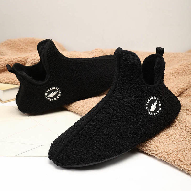 Chaussettes chaussons en peluche de couleur unie grande taille - Noir - 3XL - image 6