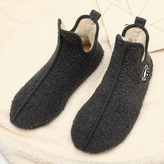 Chaussettes chaussons en peluche de couleur unie grande taille - Gris - 3XL - image 0