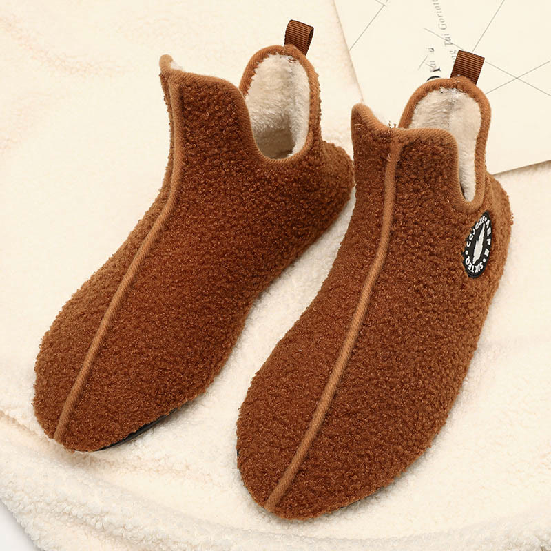 Chaussettes chaussons en peluche de couleur unie grande taille - Brun - 3XL - image 3