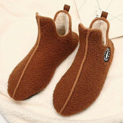 Chaussettes chaussons en peluche de couleur unie grande taille - Brun - 3XL - image 3