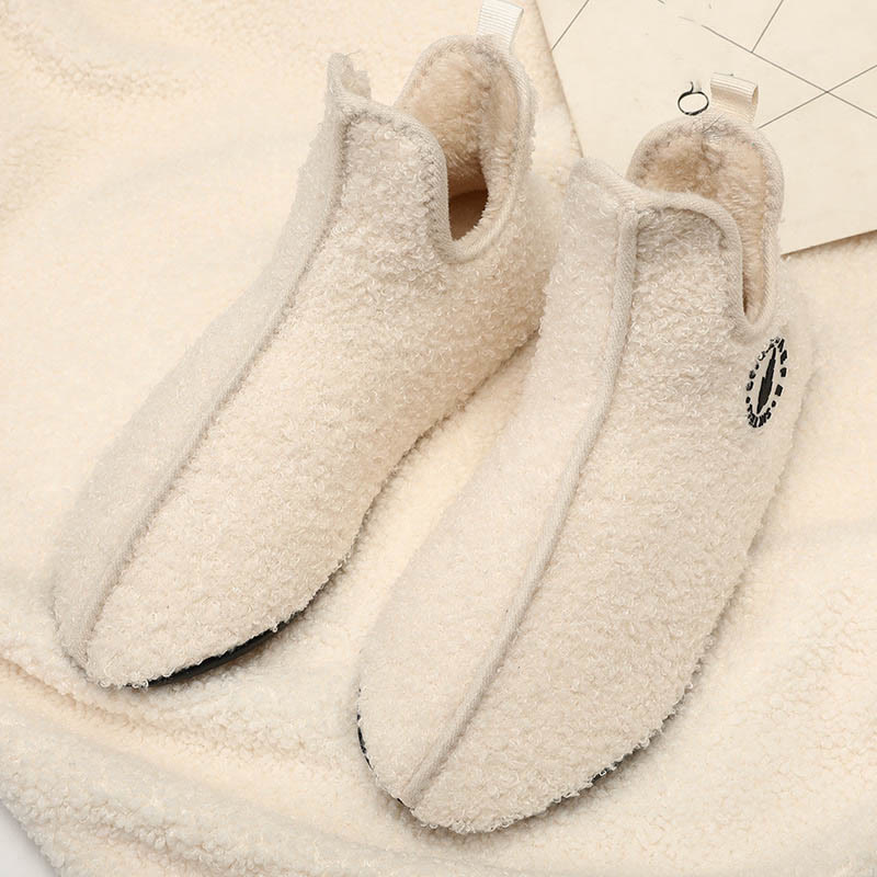 Chaussettes chaussons en peluche de couleur unie grande taille - Beige - 3XL - image 4