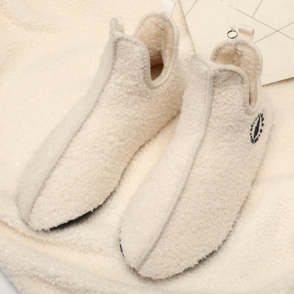 Chaussettes chaussons en peluche de couleur unie grande taille - Beige - 3XL - image 4
